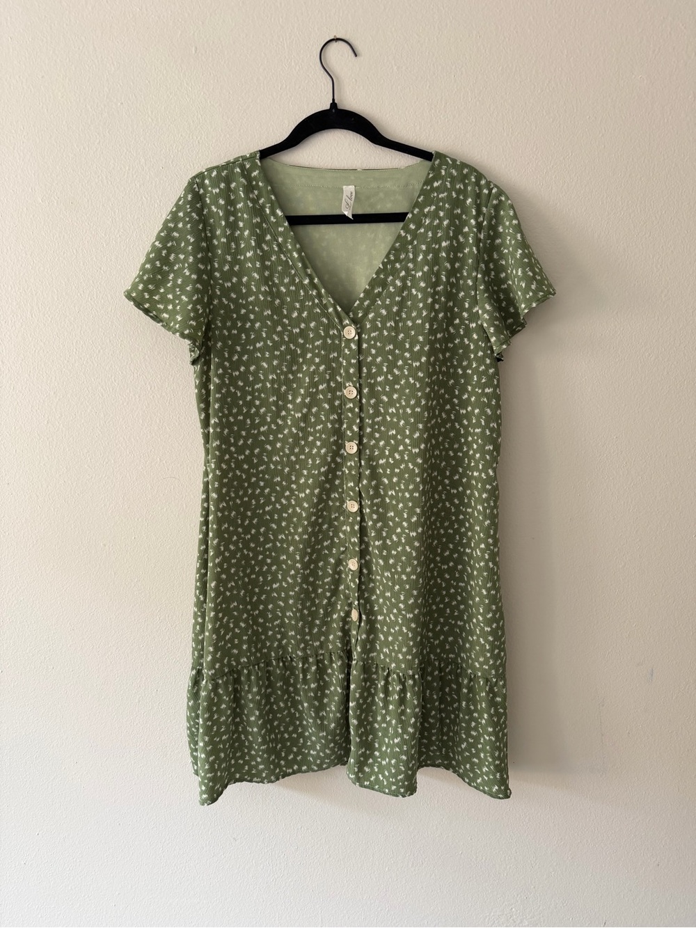 L Love Button-Front Green Shift Dress